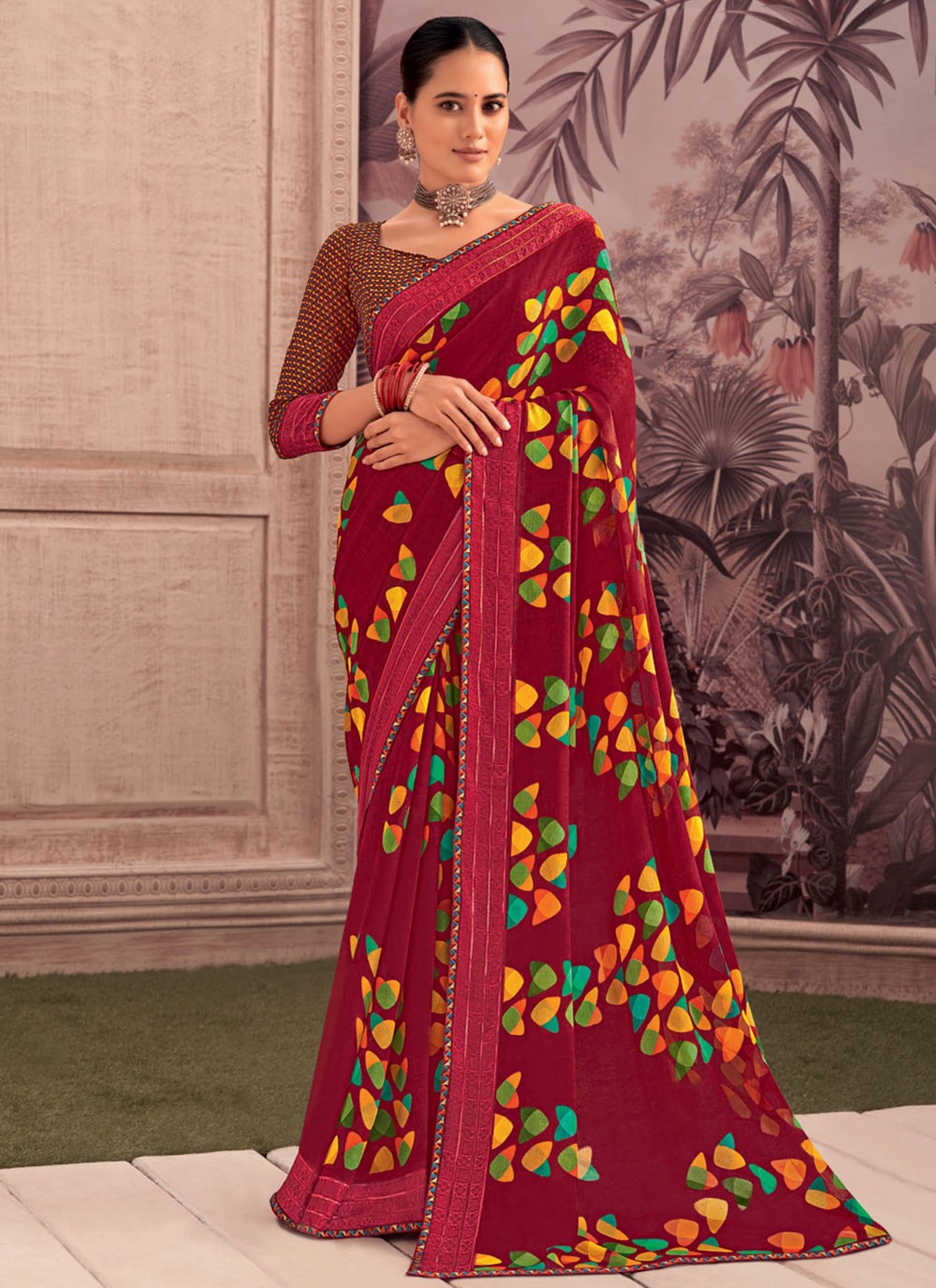 Classic Printed Georgette Saree - S9343