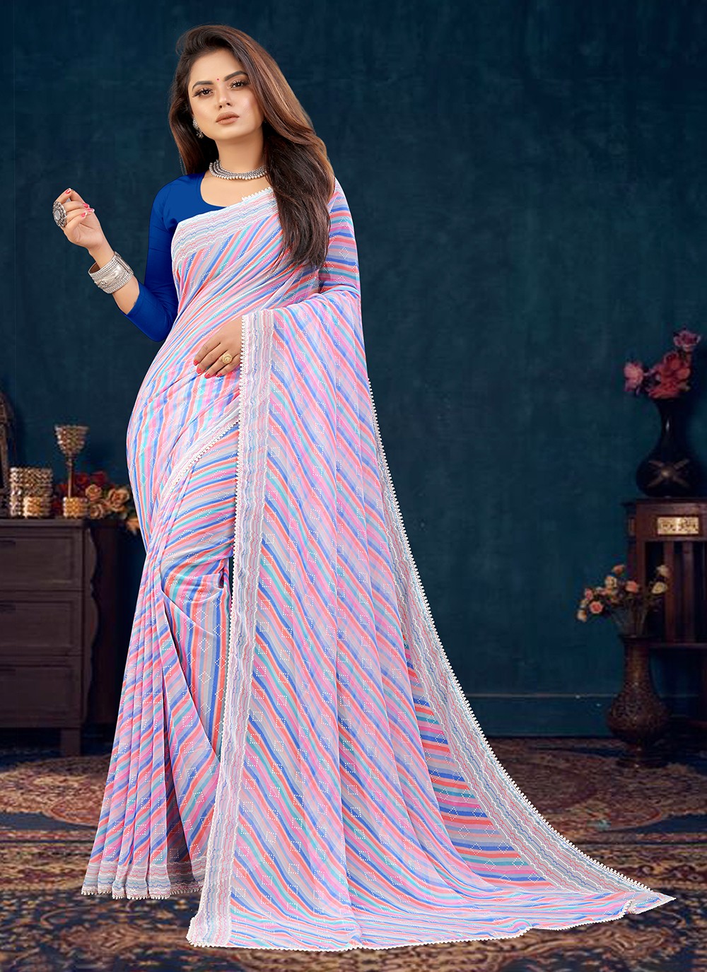 Trendy Printed Georgette Saree - S3360