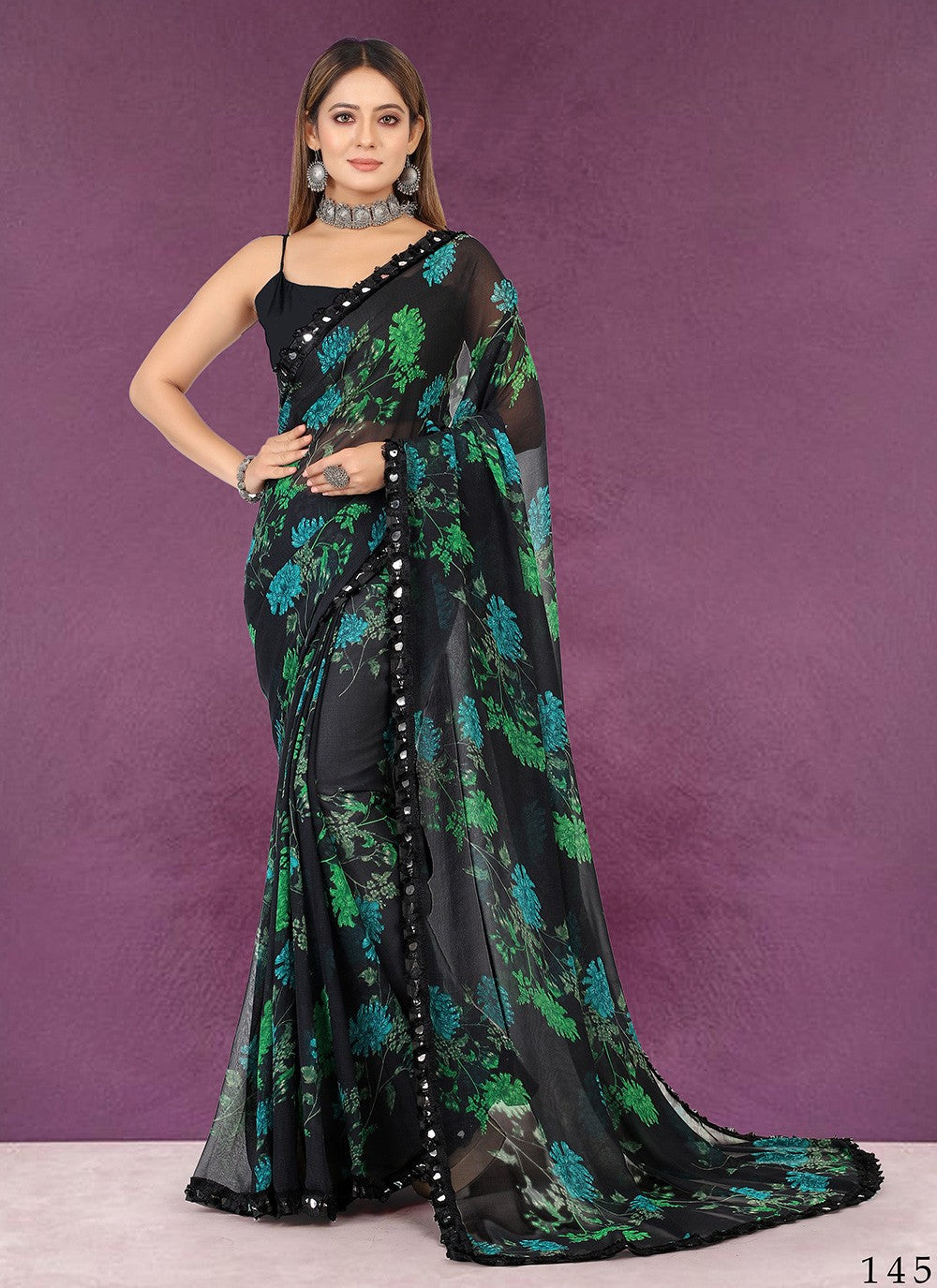 Trendy Printed Chiffon Saree - S3416