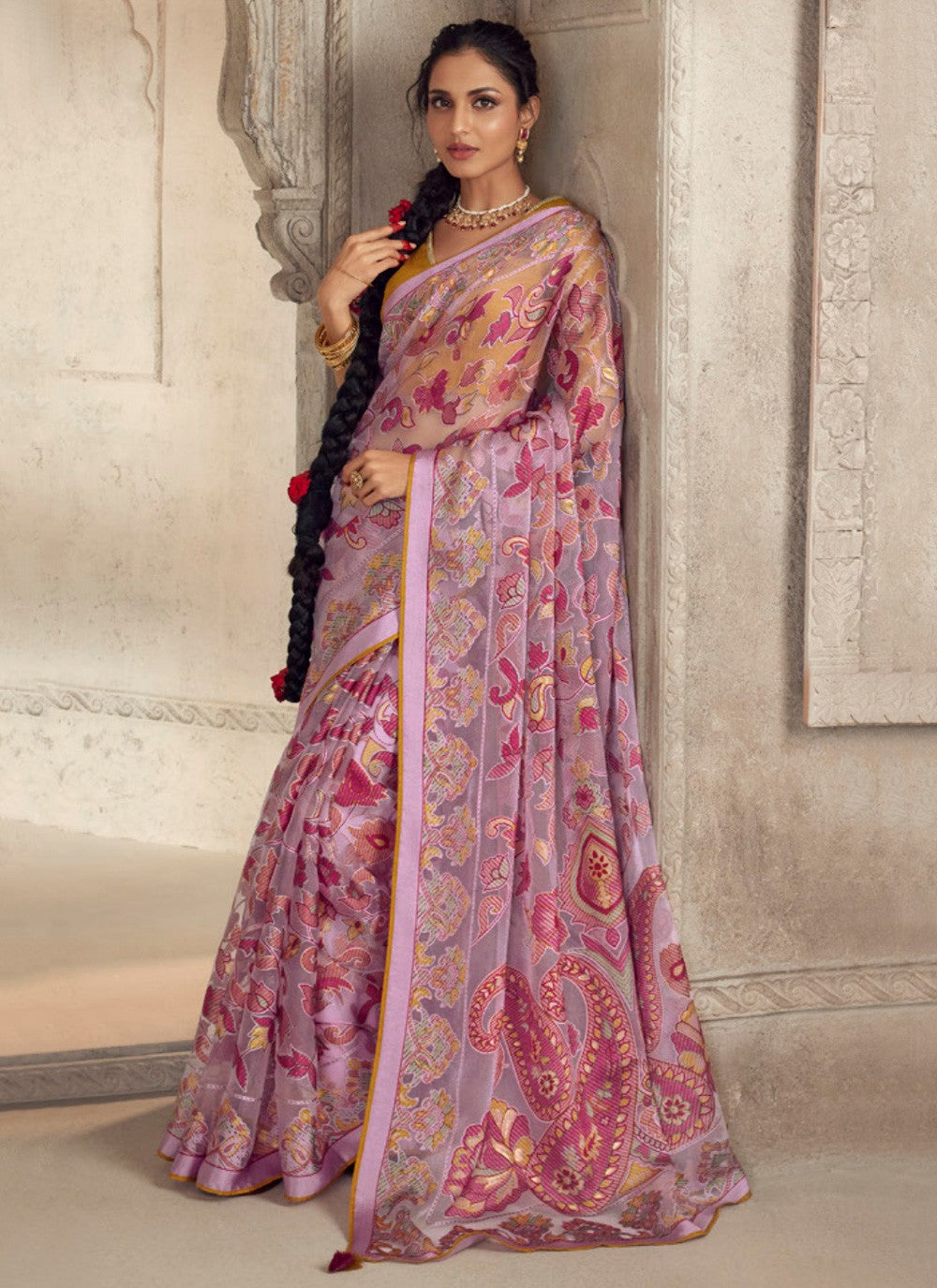 Contemporary Patch Border Brasso, Organza Saree - S3822