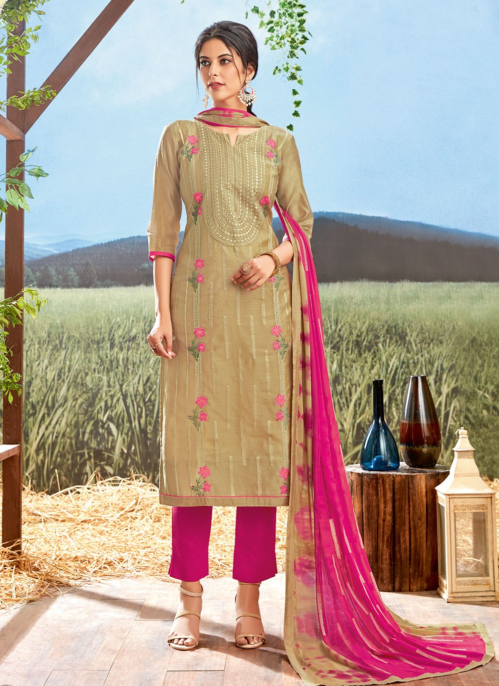 Chanderi Silk Pant Style Suit - T671