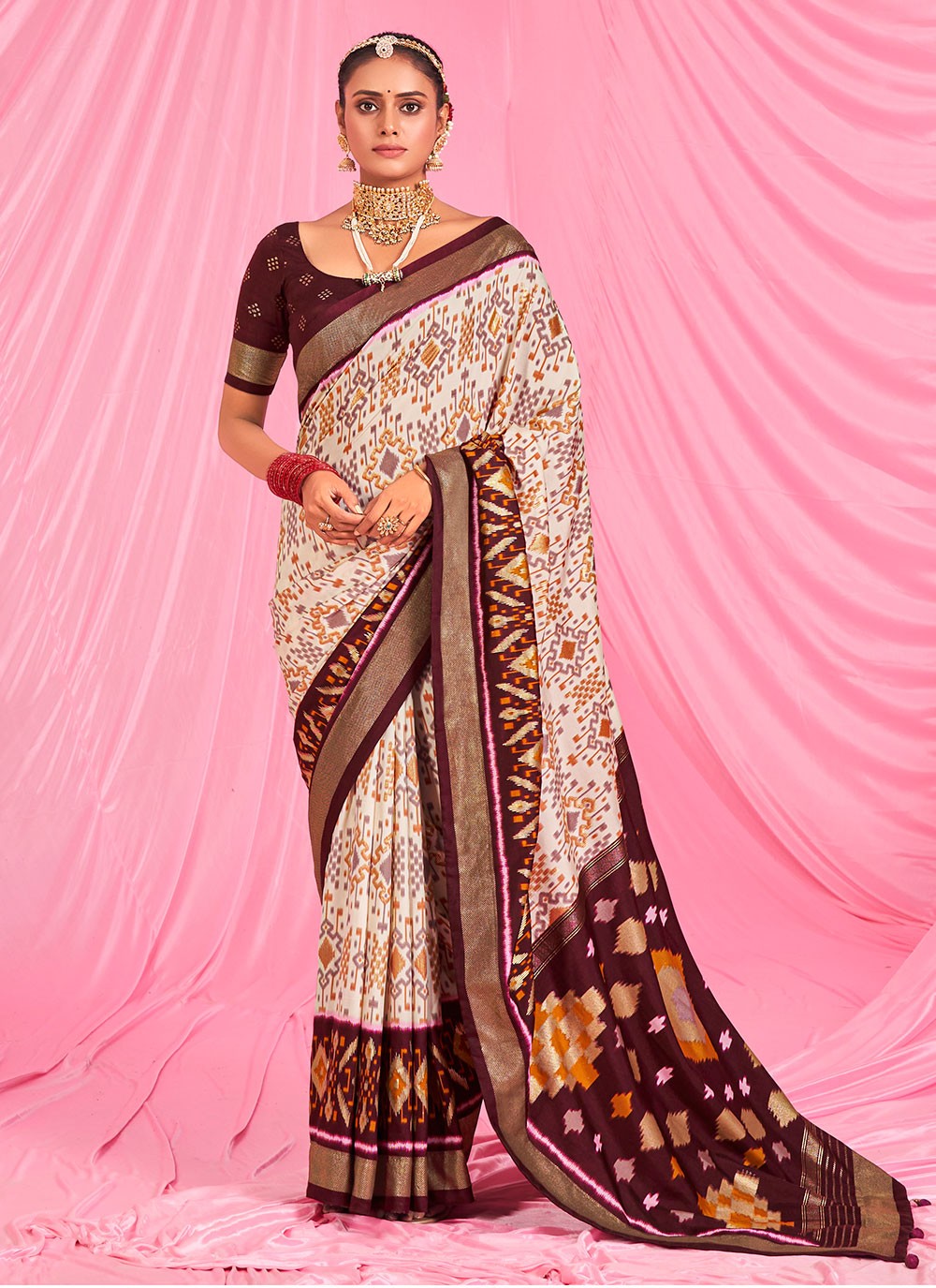 Classic Printed Patola Silk Saree - S6072