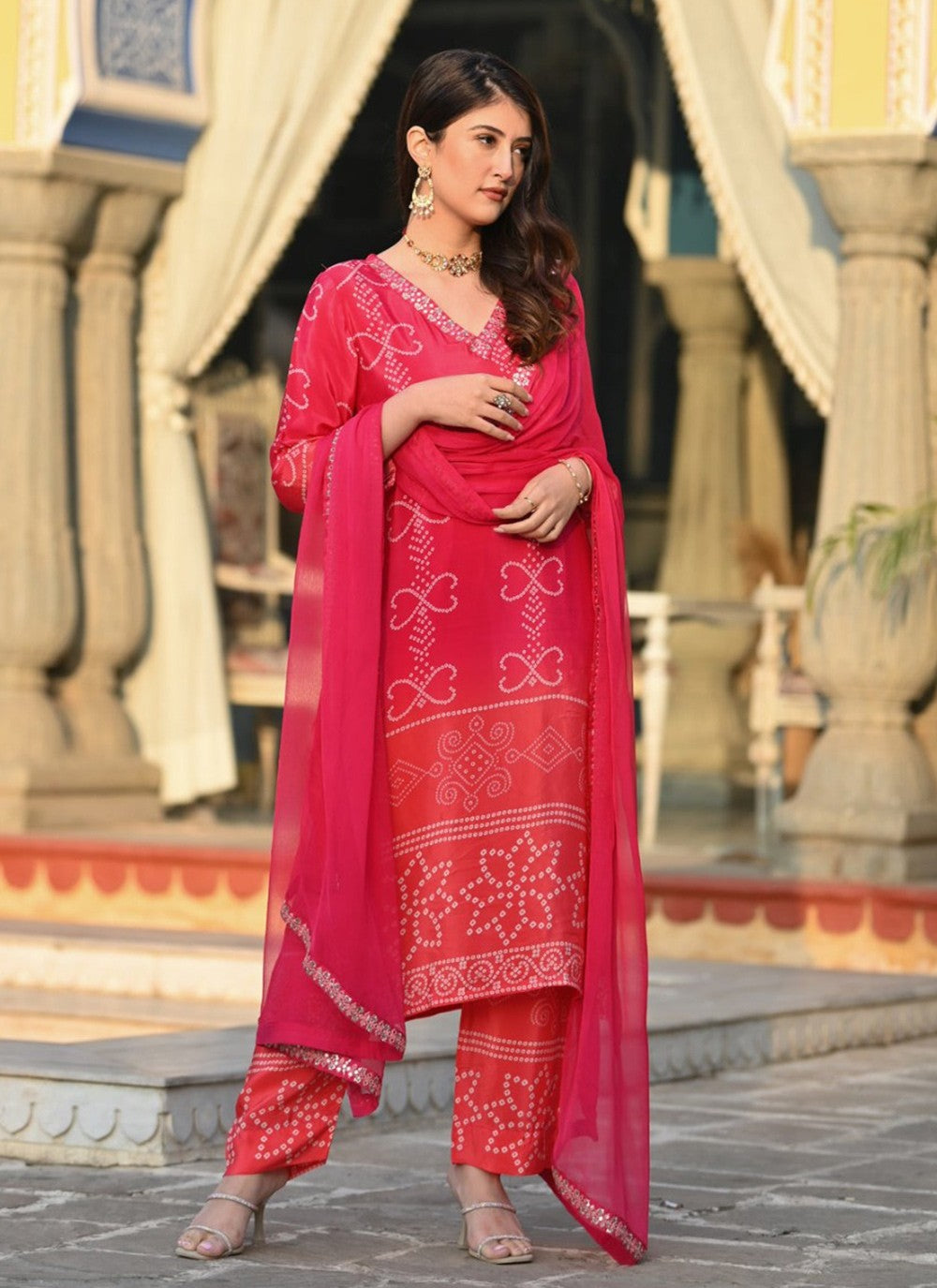 Embroidered Chinon Pant Style Suit - T4797