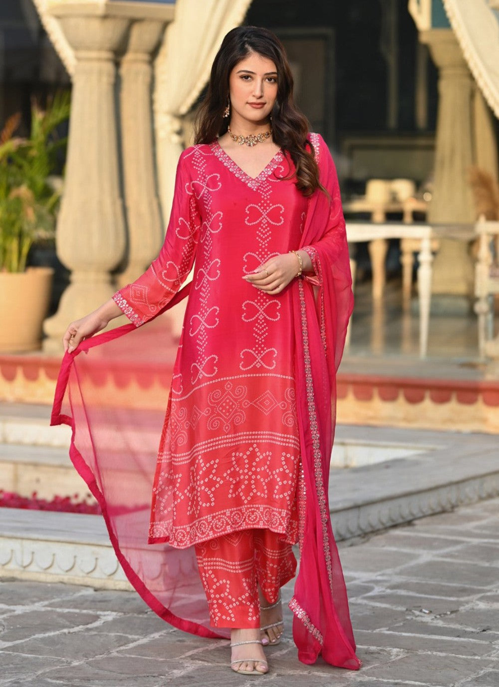 Embroidered Chinon Pant Style Suit - T4797