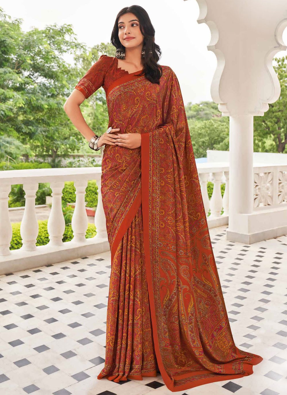 Contemporary Printed Pure Crepe Saree - S9443