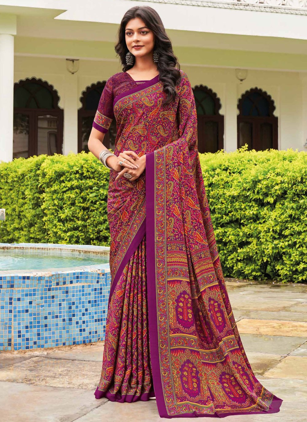 Contemporary Printed Pure Crepe Saree - S9443