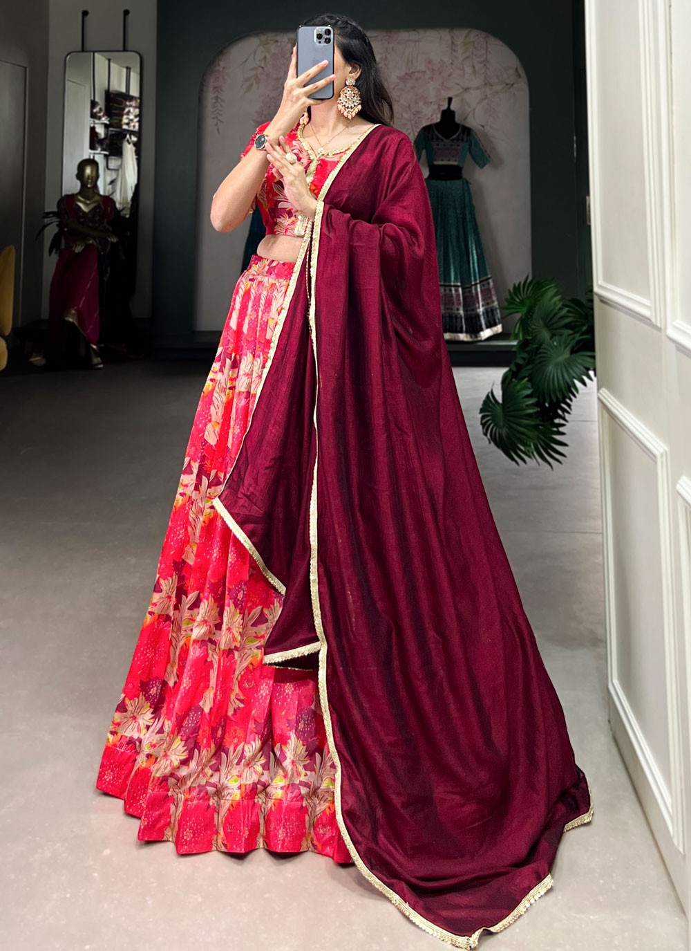 Printed Tussar Silk Lehenga - L3168