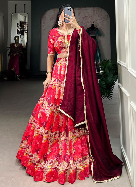 Printed Tussar Silk Lehenga - L3168