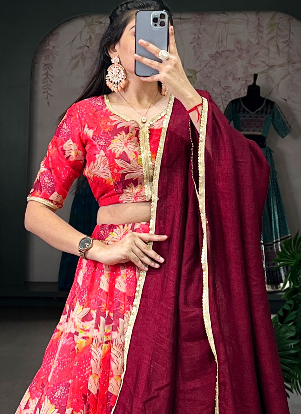 Printed Tussar Silk Lehenga - L3168