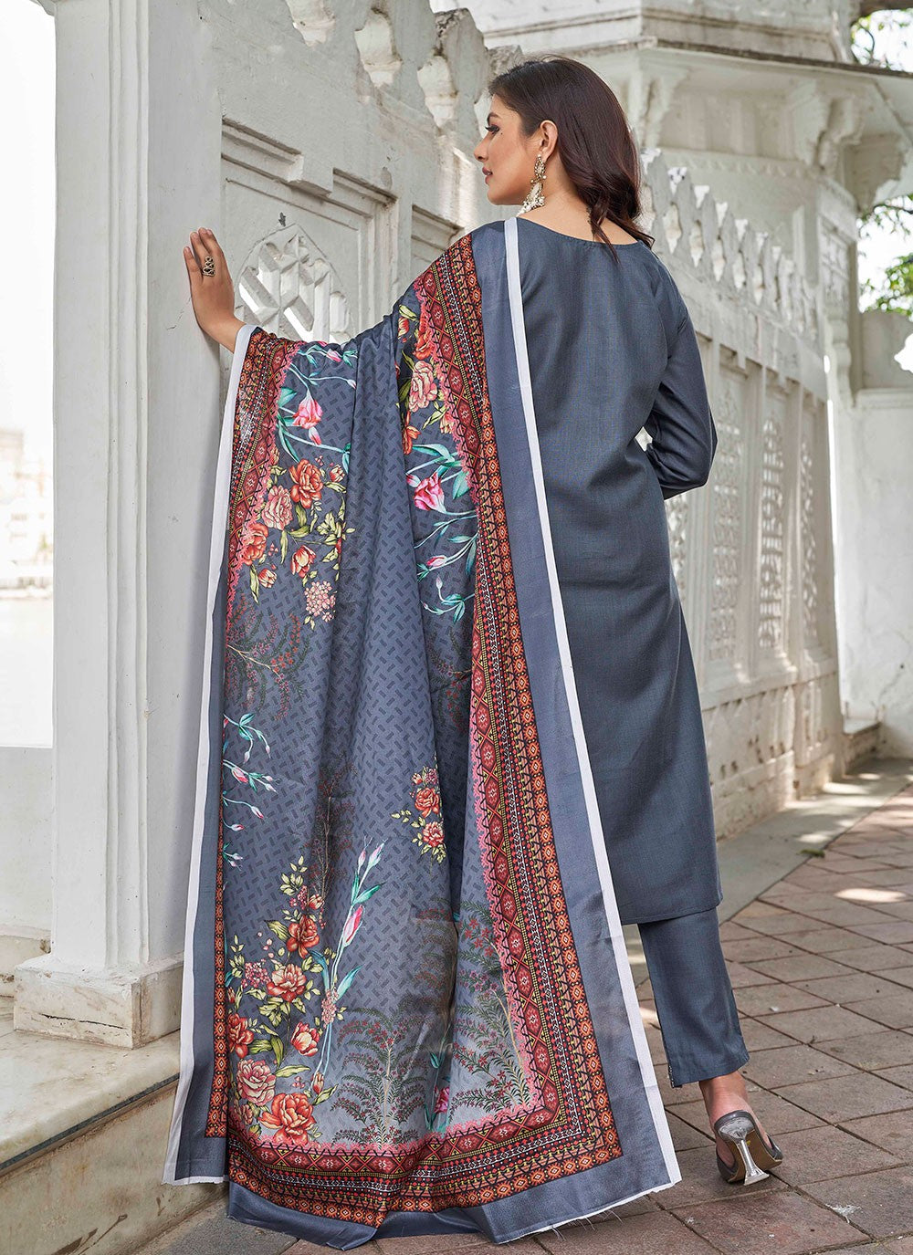 Embroidered Cotton Pant Style Suit - T4714