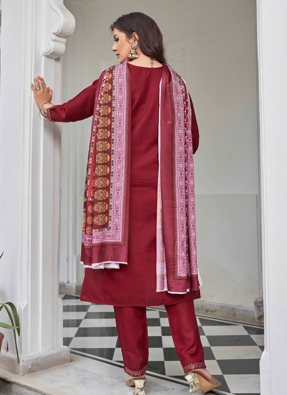 Embroidered Cotton Pant Style Suit - T4714