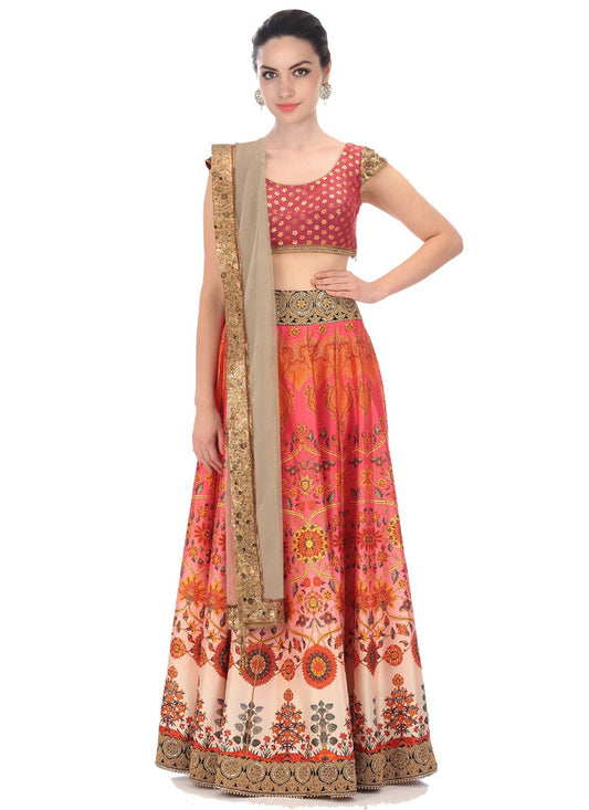 Embroidered Satin A - Line Lehenga - L0676