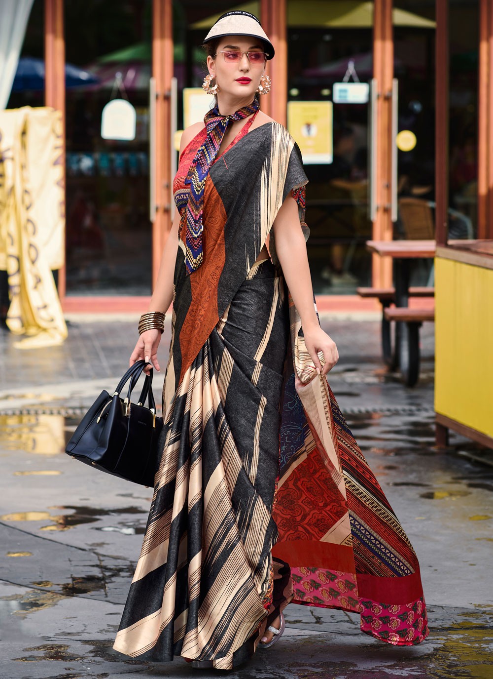 Abstract Print Pure Crepe Saree - S12142