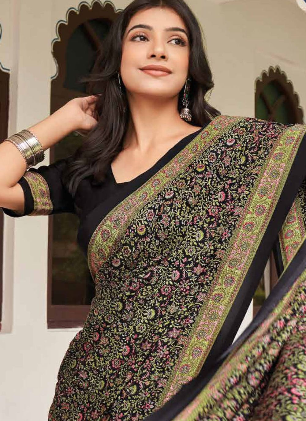 Contemporary Printed Pure Crepe Saree - S9443