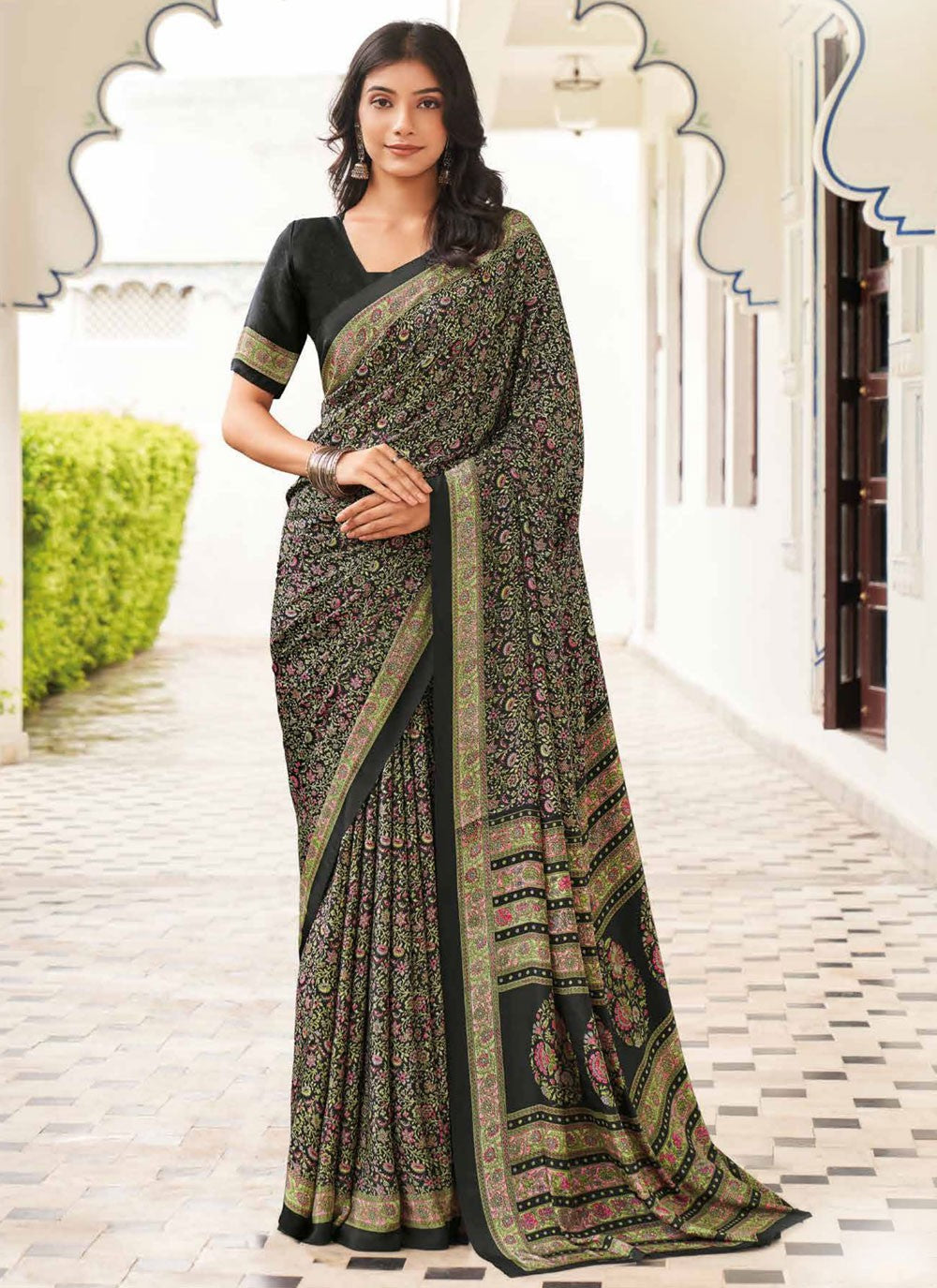 Contemporary Printed Pure Crepe Saree - S9443