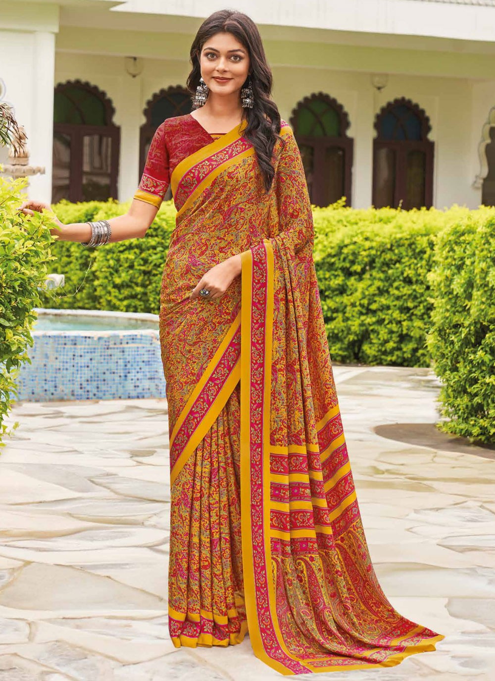 Contemporary Printed Pure Crepe Saree - S9443