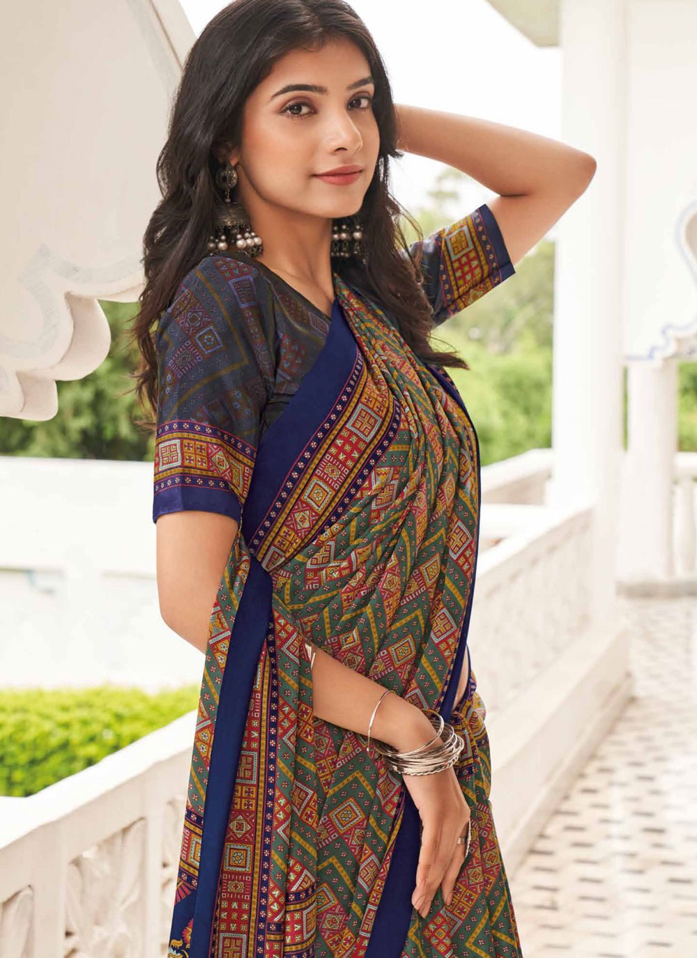 Contemporary Printed Pure Crepe Saree - S9443