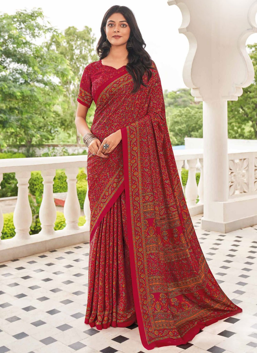 Contemporary Printed Pure Crepe Saree - S9443