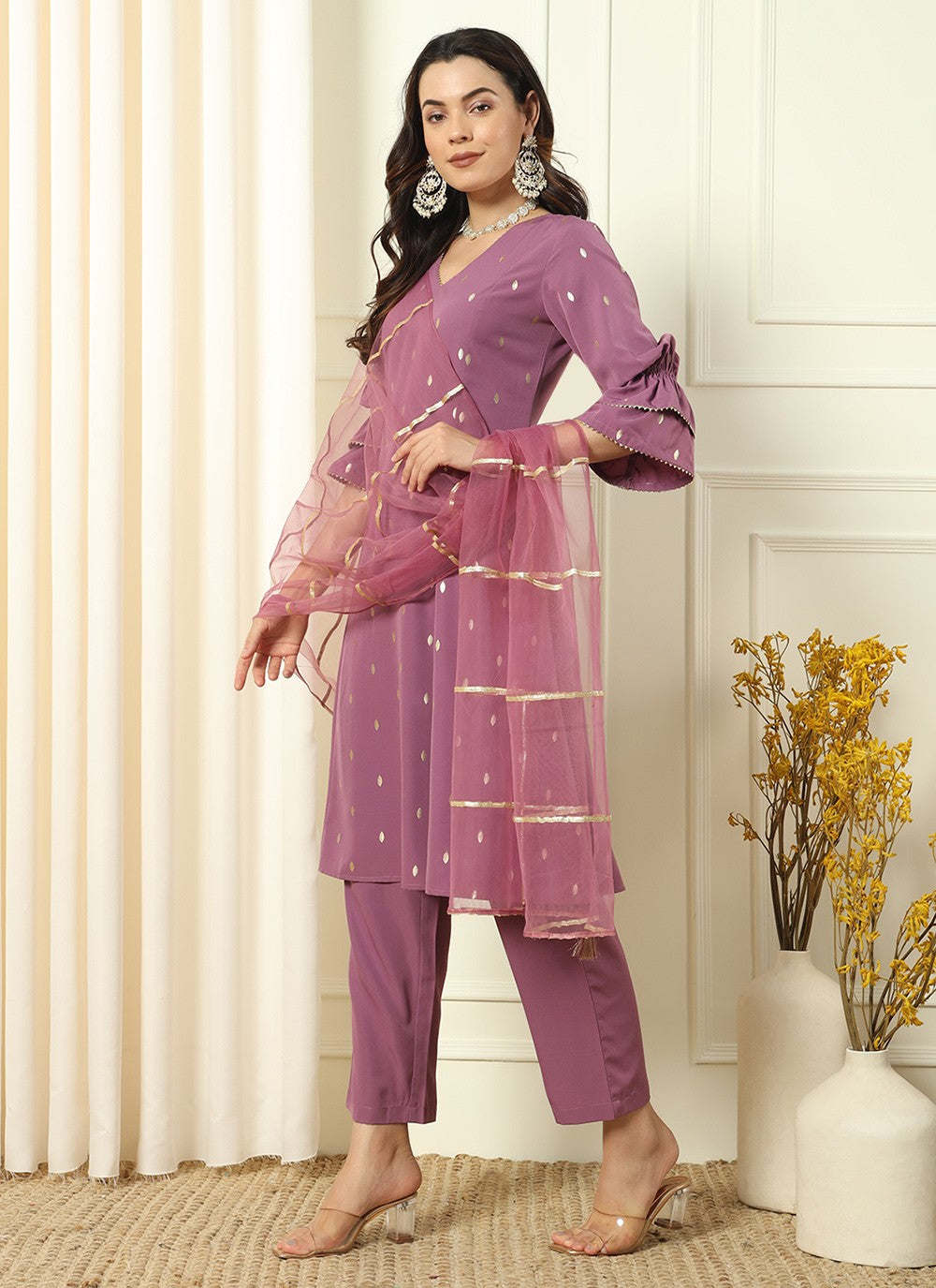 Embroidered Pure Crepe Palazzo Suit - T4539