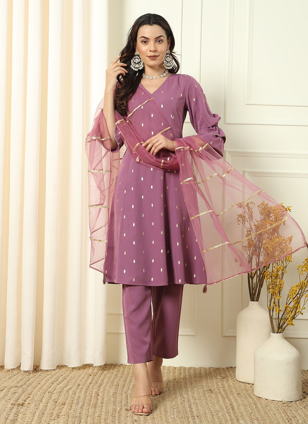 Embroidered Pure Crepe Palazzo Suit - T4539