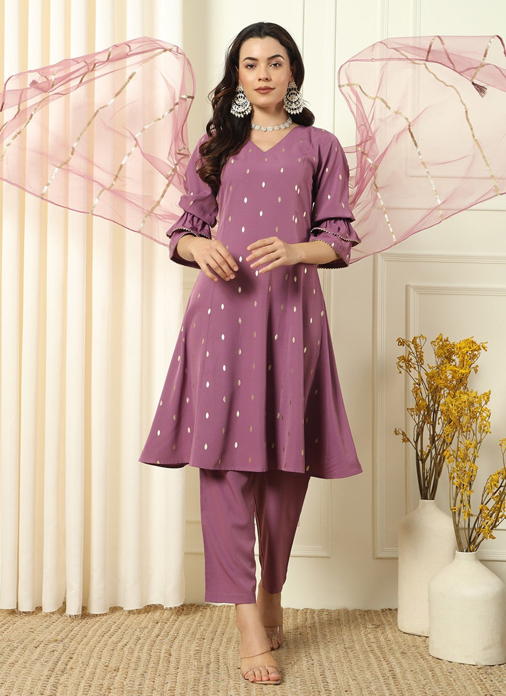 Embroidered Pure Crepe Palazzo Suit - T4539