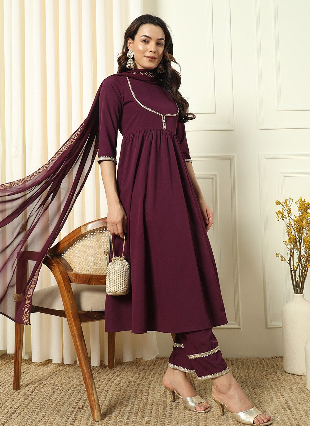 Embroidered Pure Crepe Palazzo Suit - T4539