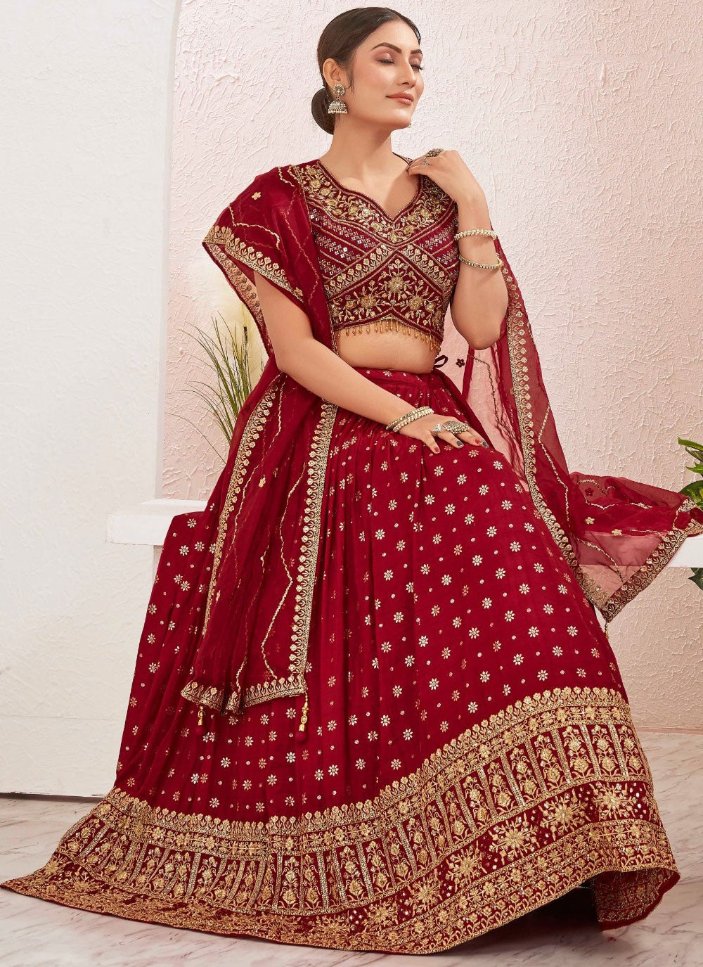 Embroidered Pure Dola Lehenga - L3098