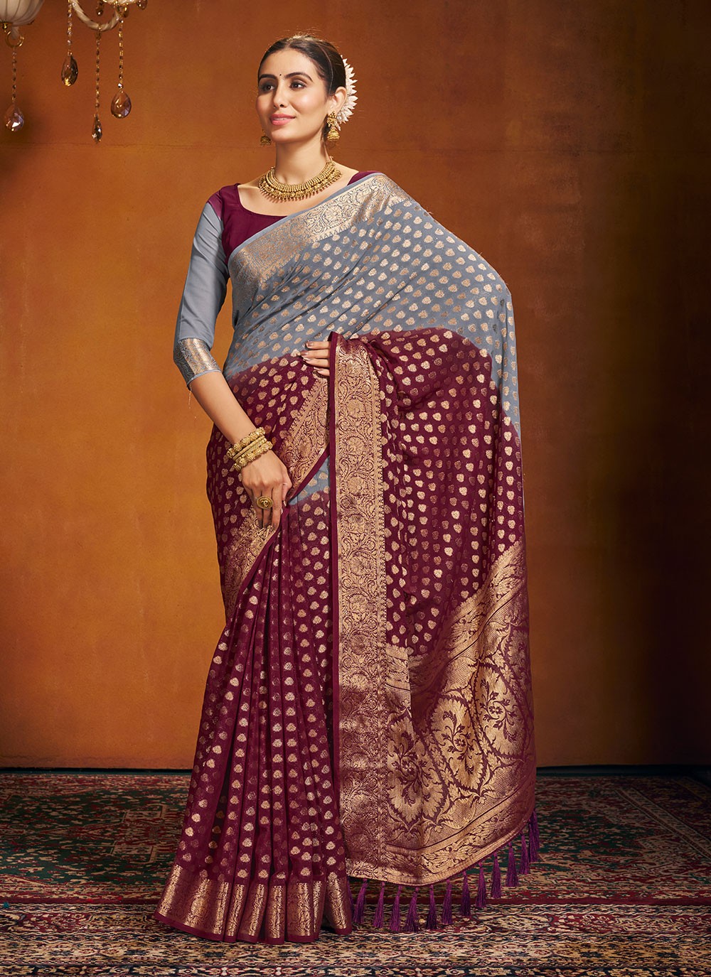 Trendy Weaving Zari Pure Georgette Saree - S4581