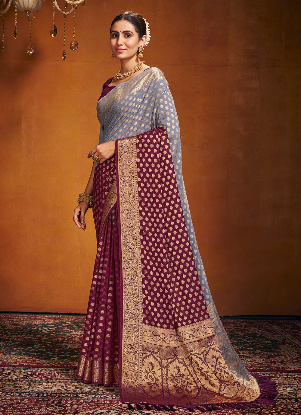 Trendy Weaving Zari Pure Georgette Saree - S4581