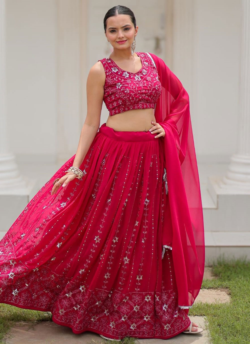 Embroidered Pure Georgette A - Line Lehenga - L2323