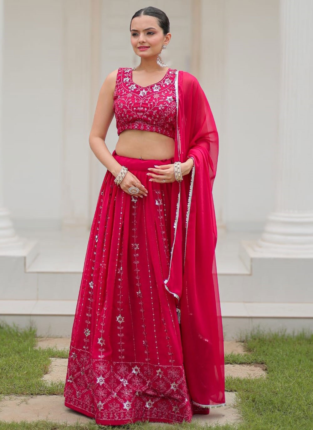 Embroidered Pure Georgette A - Line Lehenga - L2323