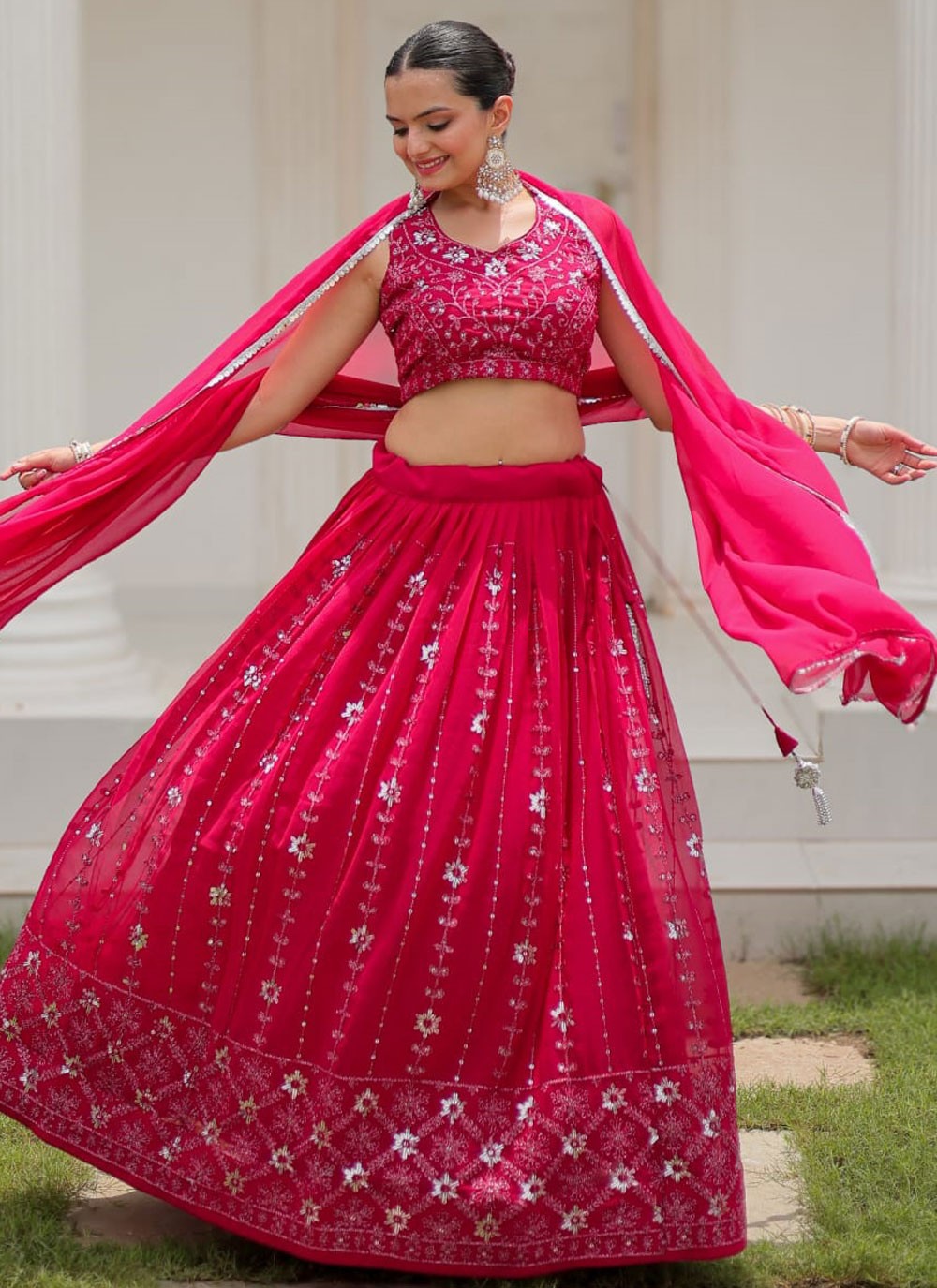 Embroidered Pure Georgette A - Line Lehenga - L2323