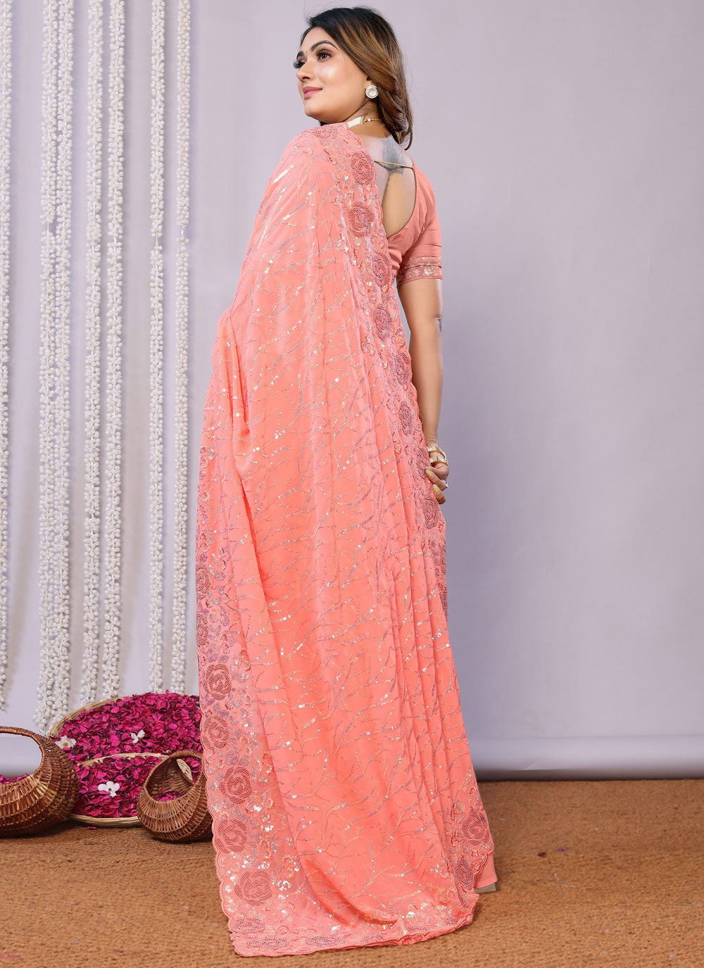 Sequins, Thread, Zari Net Saree - S11513