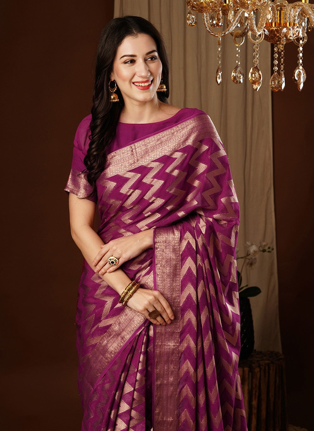 Classic Weaving Zari Pure Georgette Saree - S7628