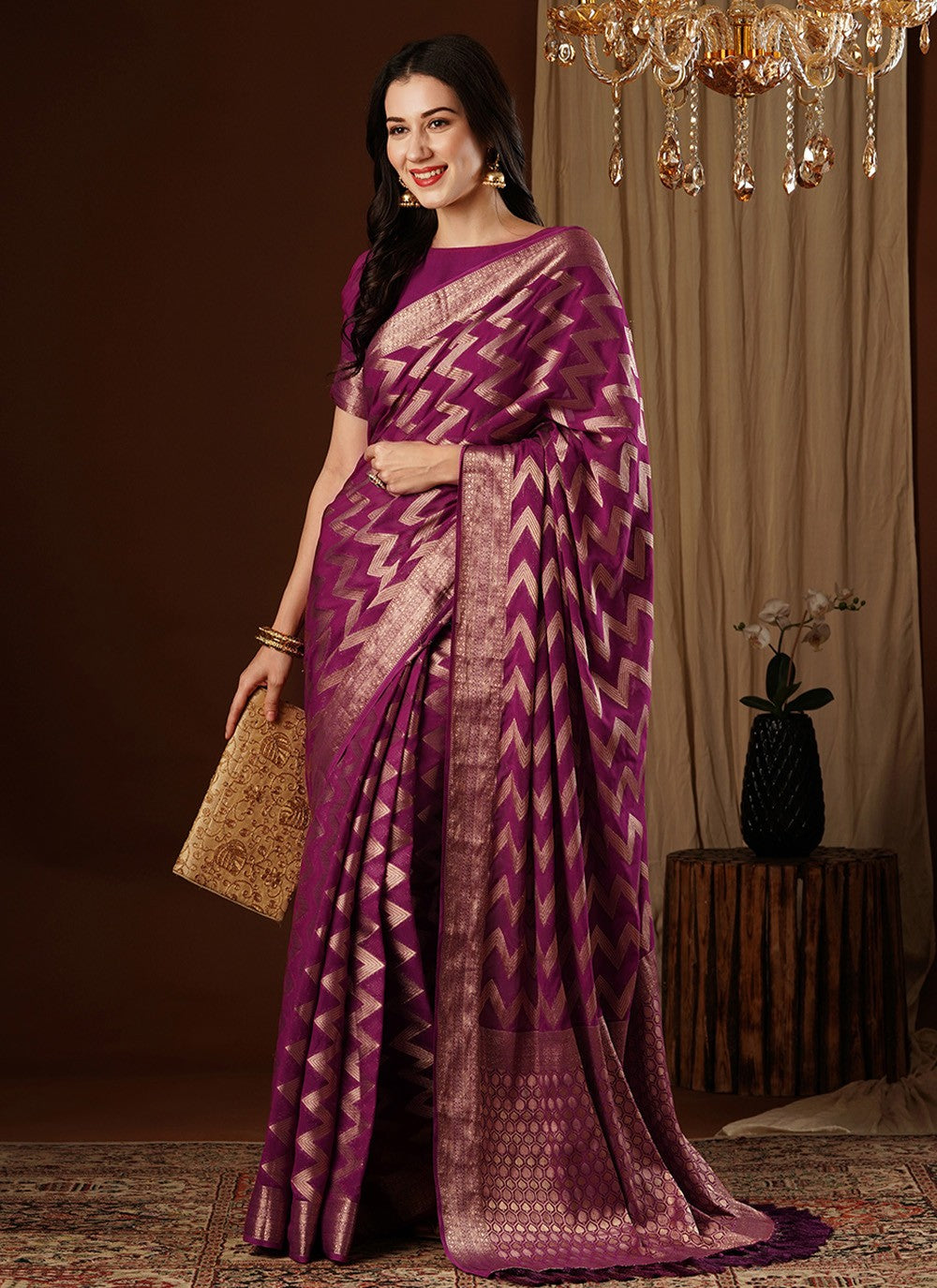 Classic Weaving Zari Pure Georgette Saree - S7628