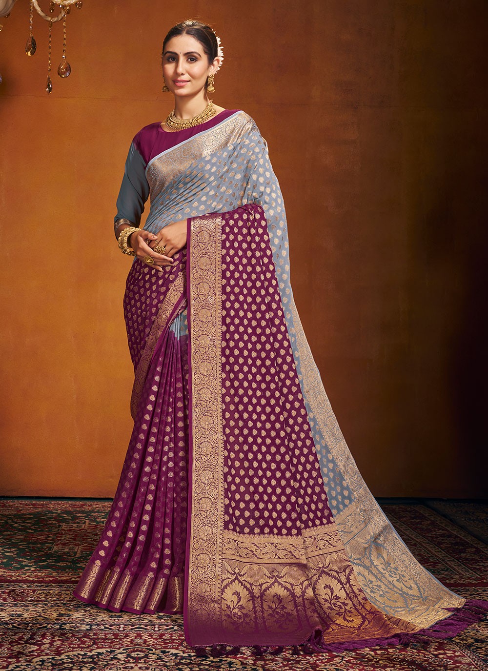 Trendy Weaving Zari Pure Georgette Saree - S4581