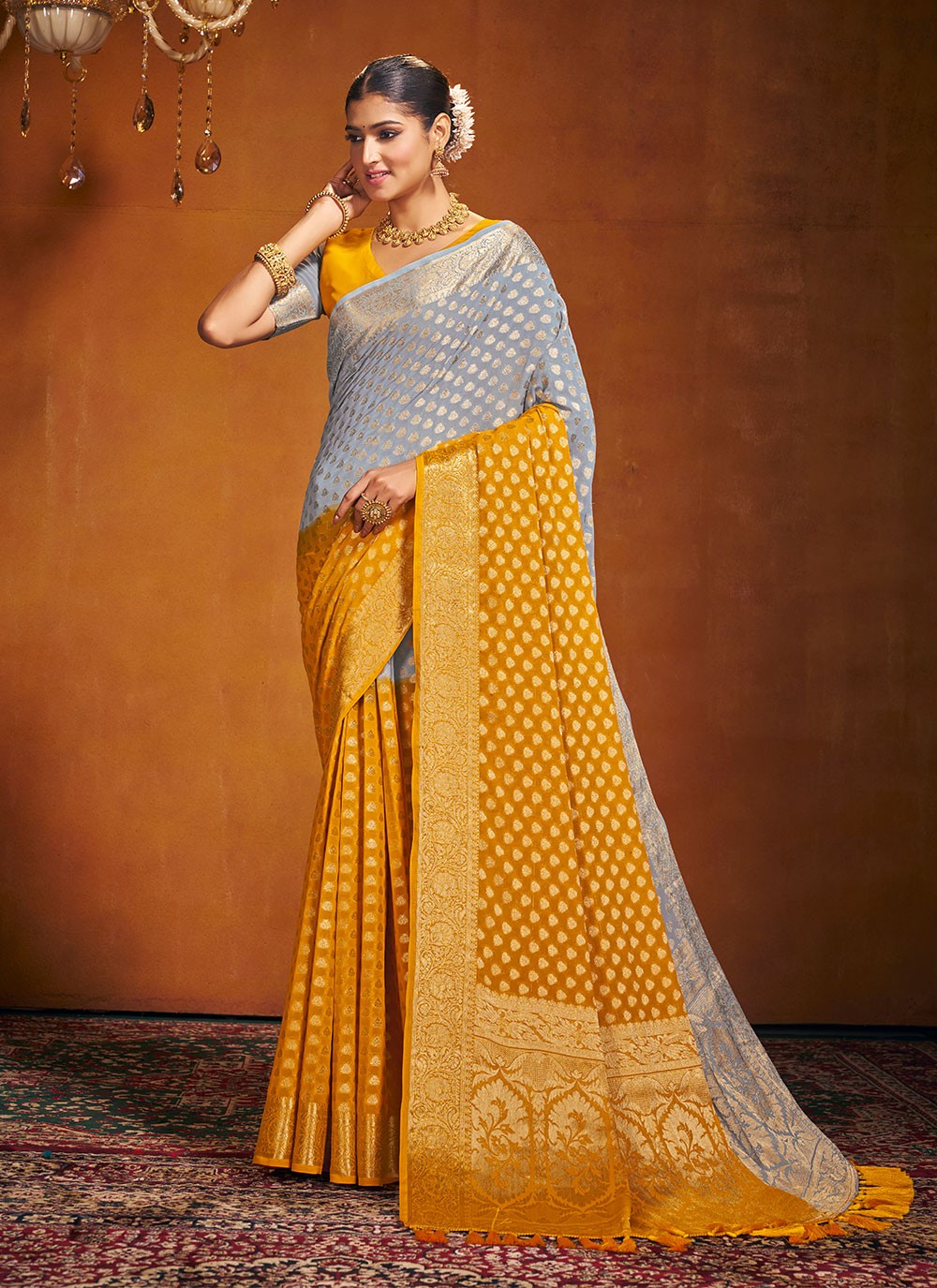 Trendy Weaving Zari Pure Georgette Saree - S4581