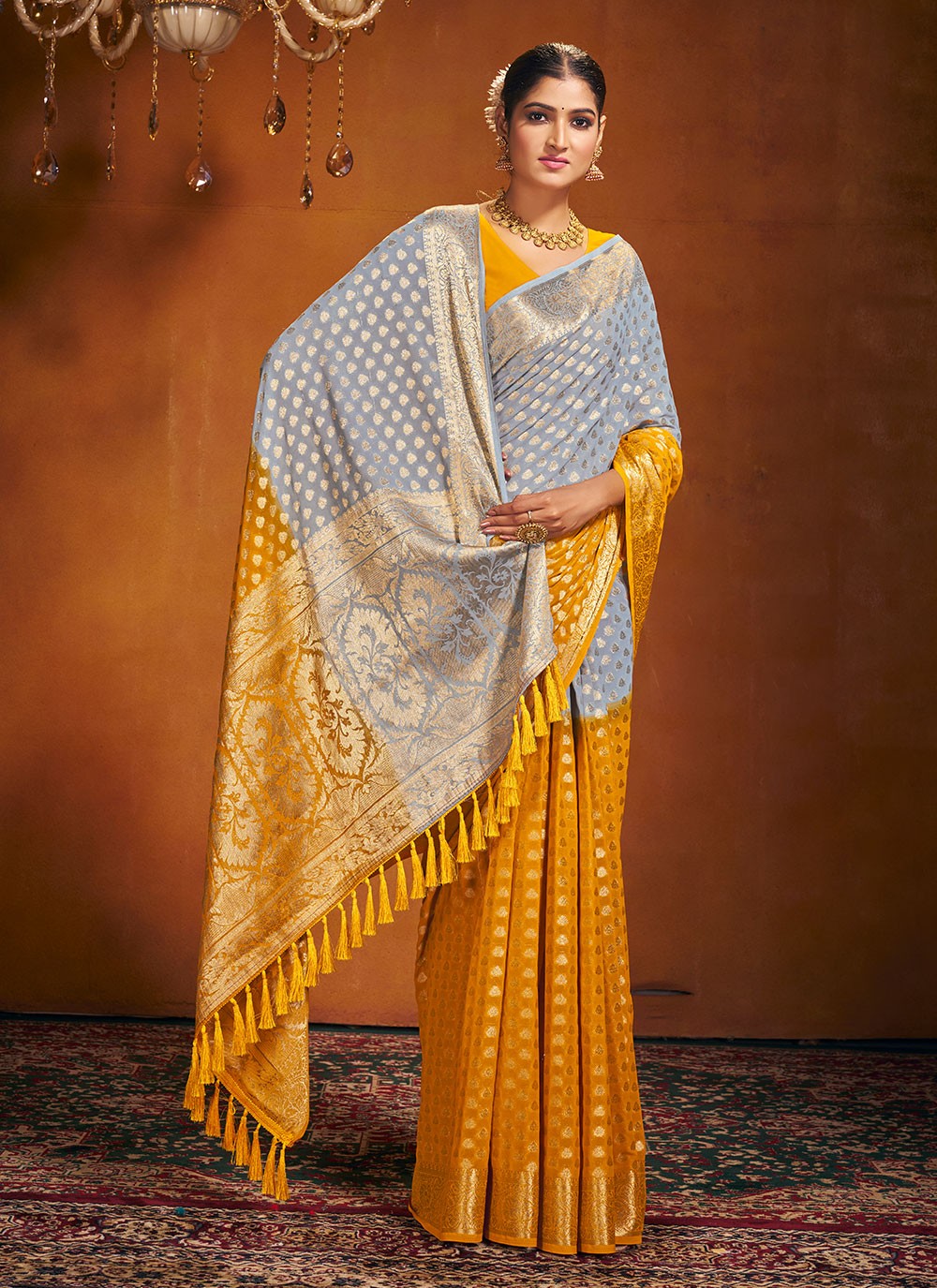 Trendy Weaving Zari Pure Georgette Saree - S4581