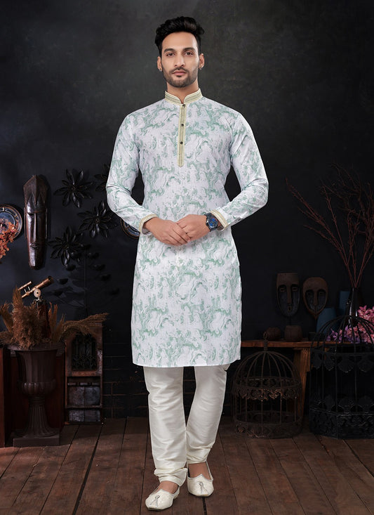 Embroidered Pure Silk Aqua Blue Kurta Pyjama - M8288