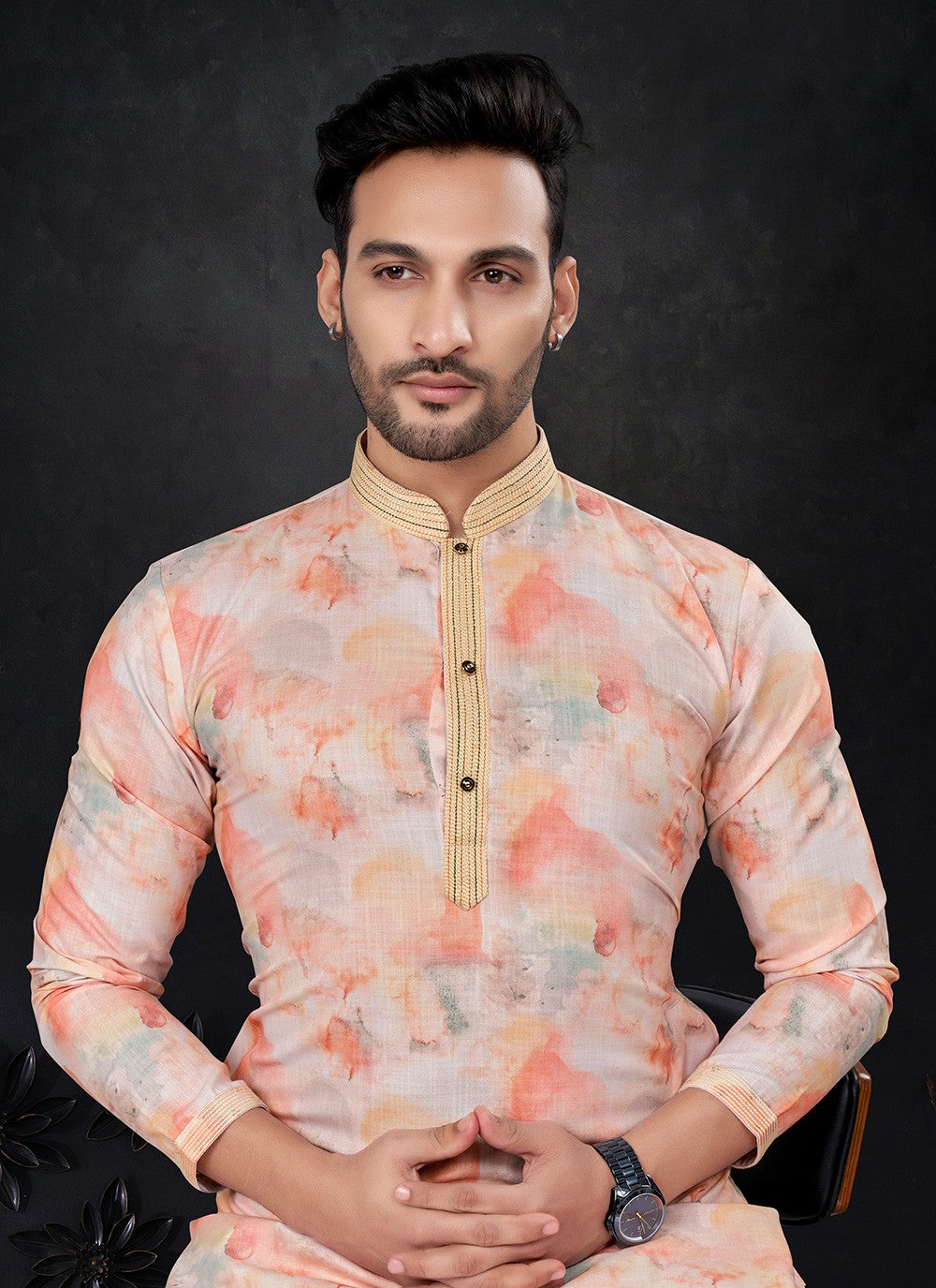 Embroidered Pure Silk Pink Kurta Pyjama - M8287