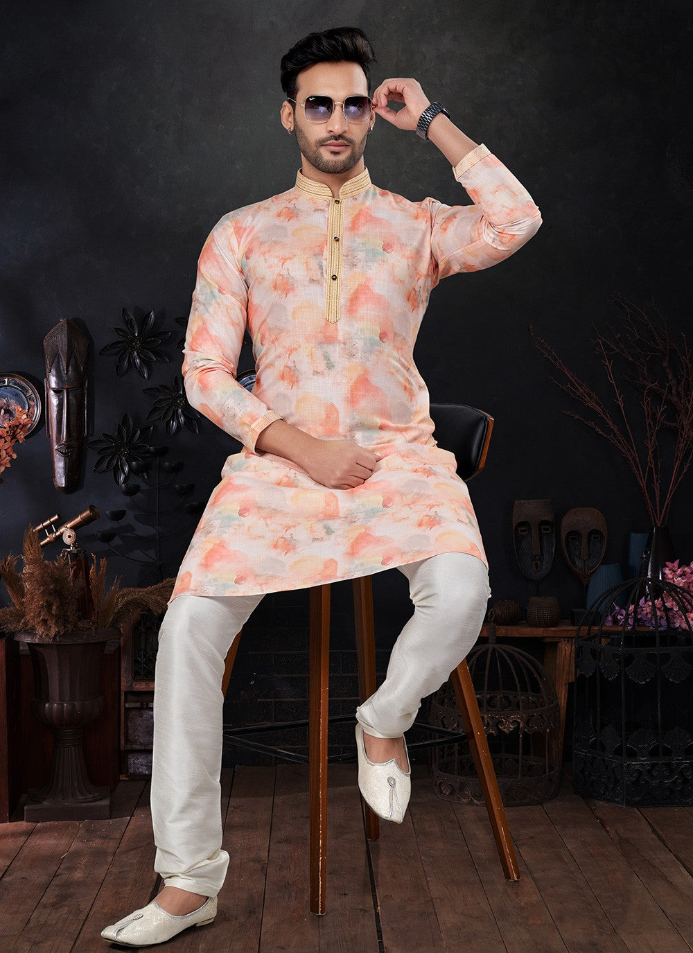 Embroidered Pure Silk Pink Kurta Pyjama - M8287