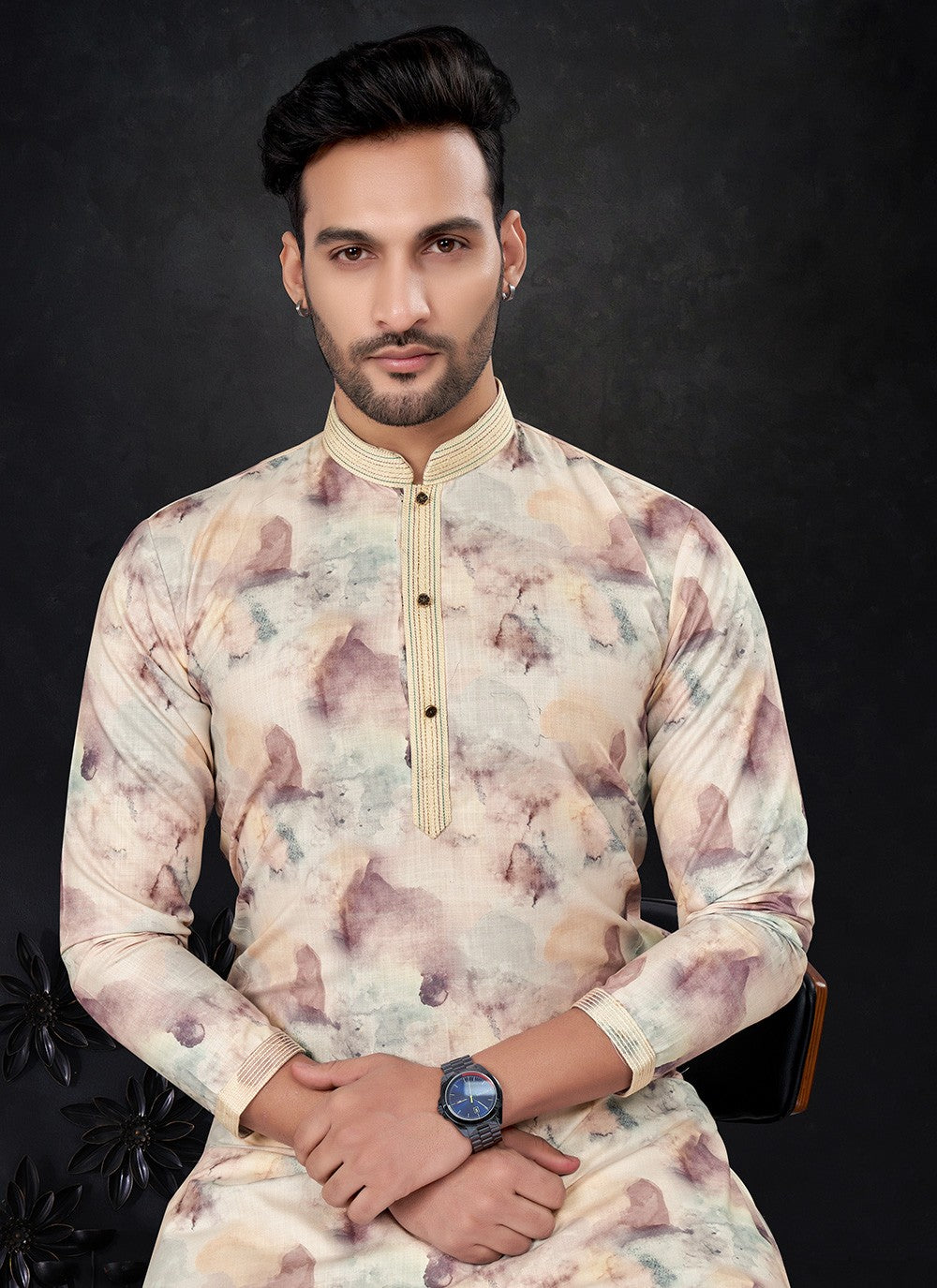 Embroidered Pure Silk Yellow Kurta Pyjama - M8286