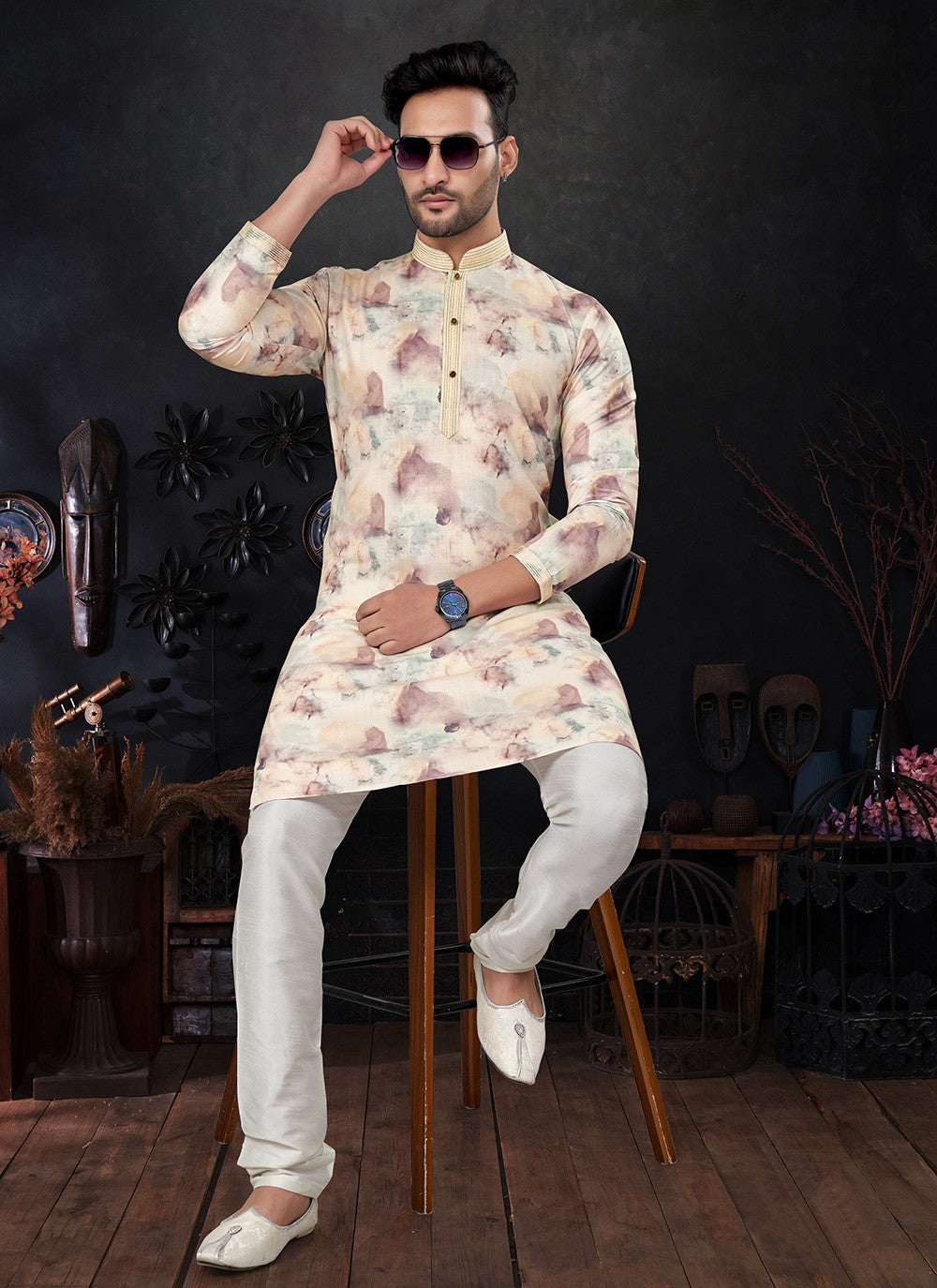 Embroidered Pure Silk Yellow Kurta Pyjama - M8286