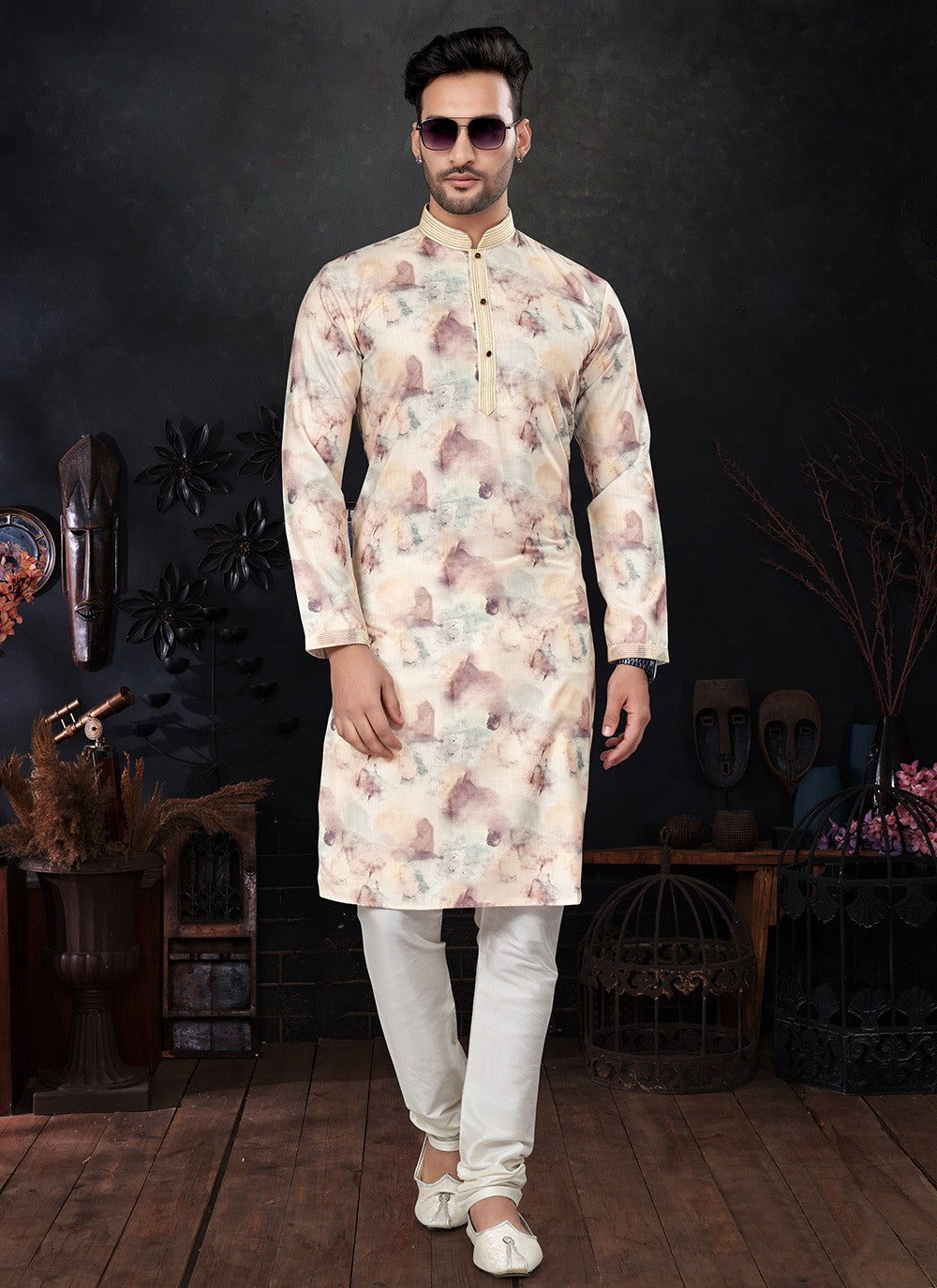 Embroidered Pure Silk Yellow Kurta Pyjama - M8286