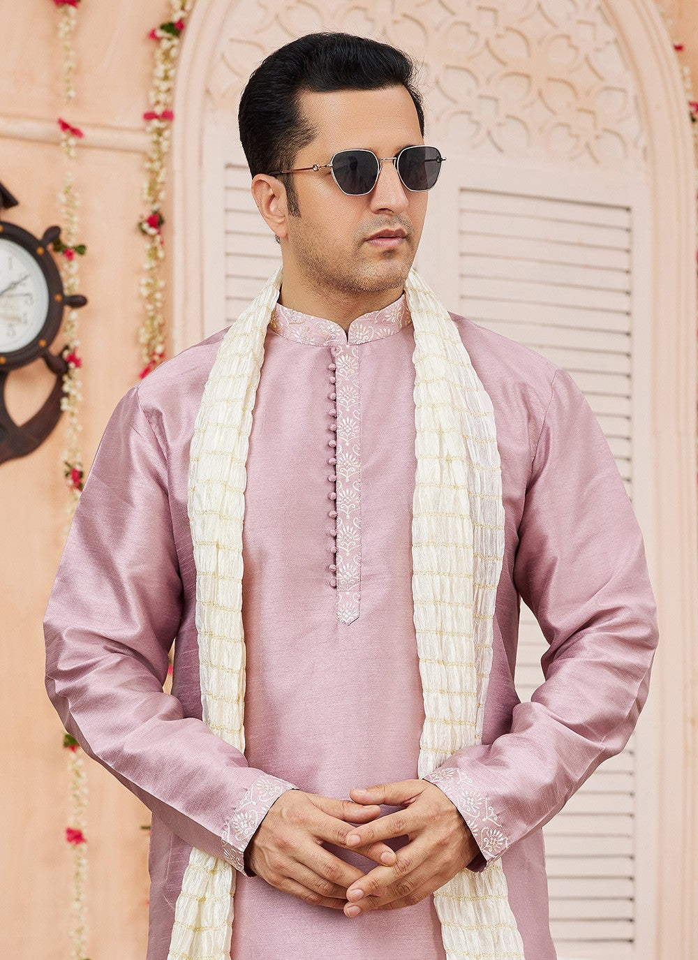 Patch Banarasi Silk Purple Kurta Pyjama - M8742