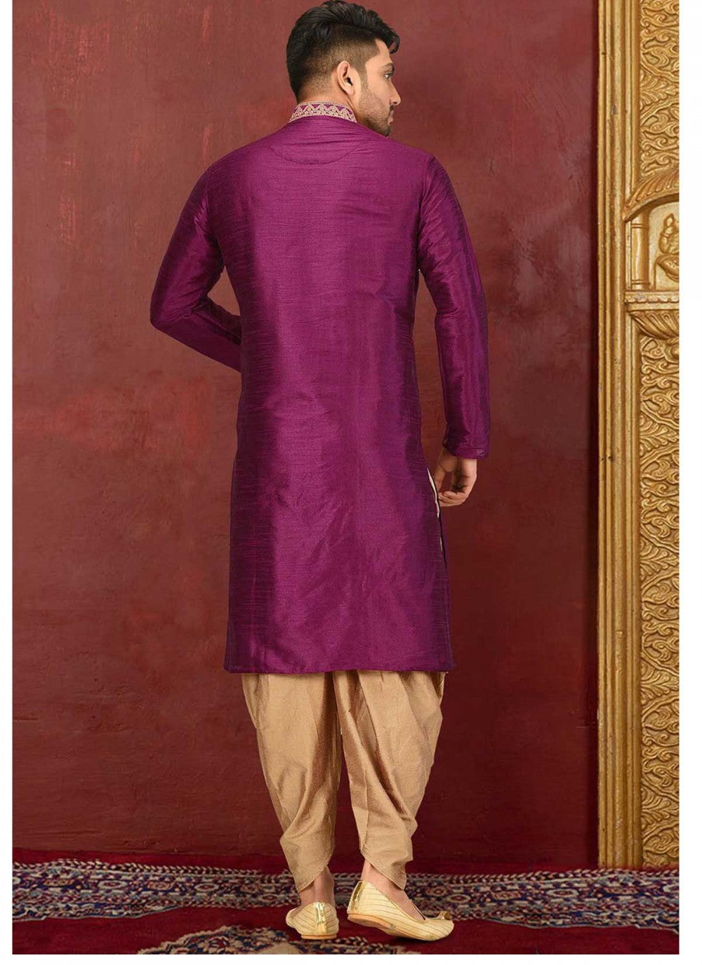 Embroidered Art Dupion Silk Purple Kurta Pyjama - M1586