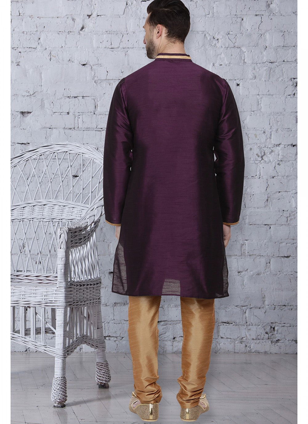 Embroidered Art Dupion Silk Purple Kurta Pyjama - M1501