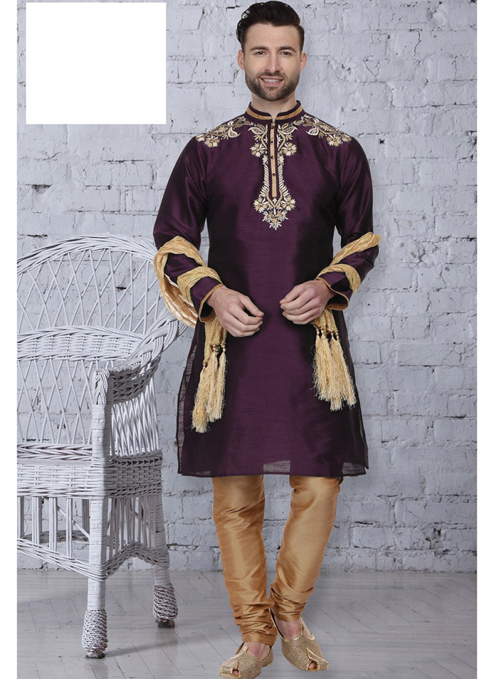 Embroidered Art Dupion Silk Purple Kurta Pyjama - M1501