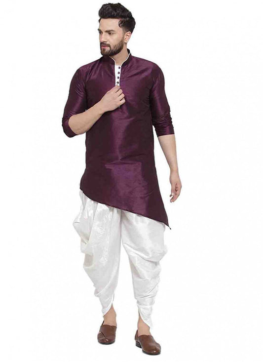 Plain Art Dupion Silk Purple Dhoti Kurta - M1554