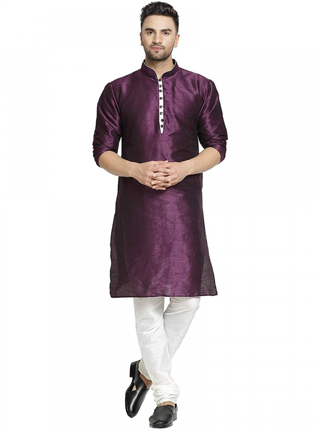 Plain Art Dupion Silk Purple Kurta Pyjama - M1301